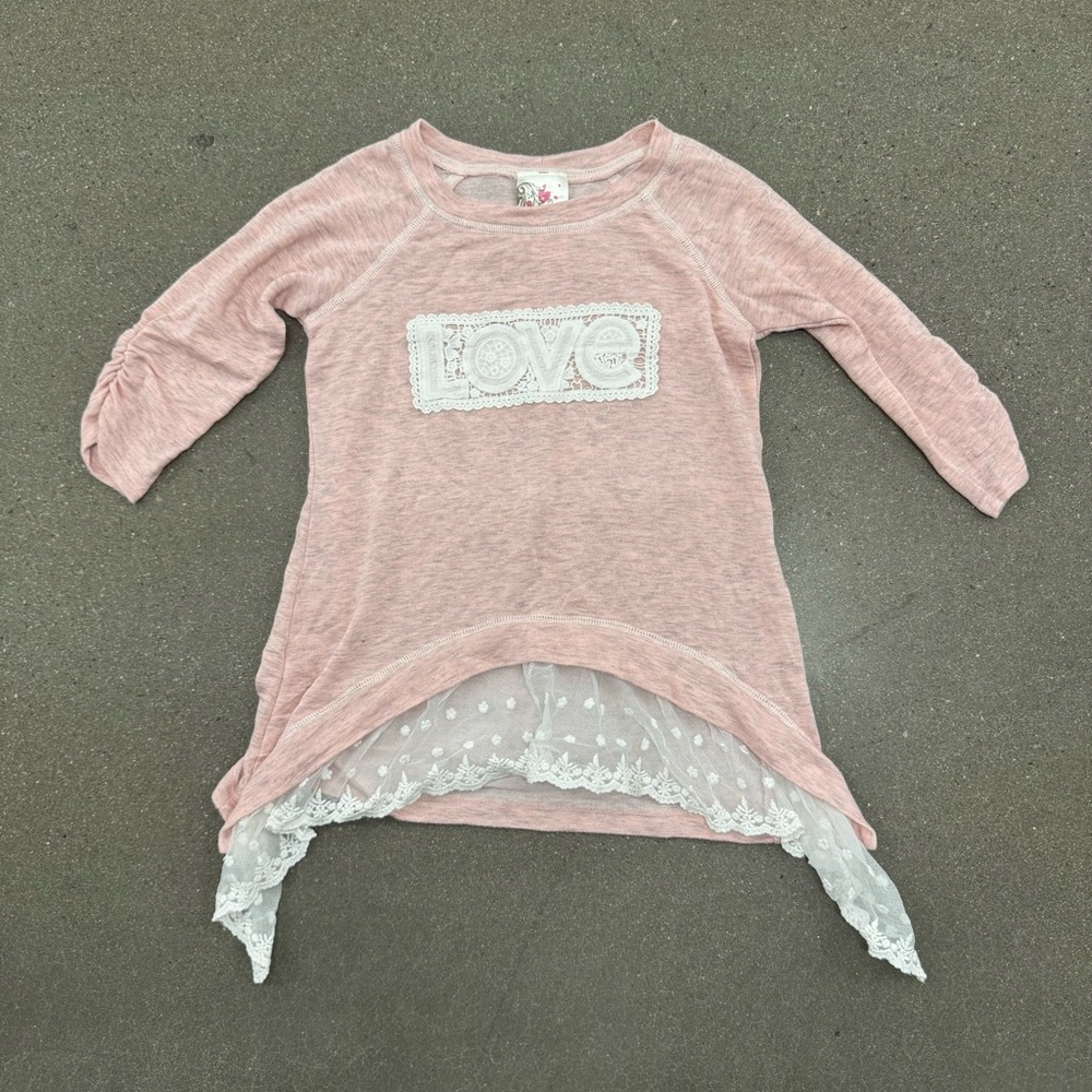Jenna & Jessie Pink Boho Kids Top with Lace Underlay Size 7/8